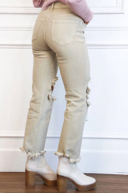 Riva Distressed High Rise Straight Leg Jeans