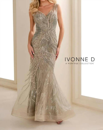 Sleeveless Embroidered Gown