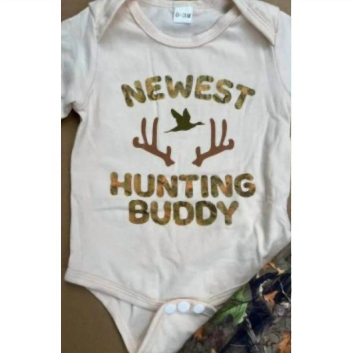 Lulu Clothes - Baby Boys' Newest Hunting Buddy Romper, Pants & Hat Set - Rack Hunt -