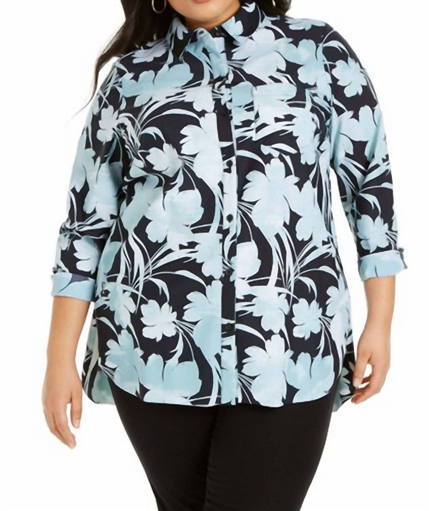 Printed Knit Boyfriend Shirt - Plus