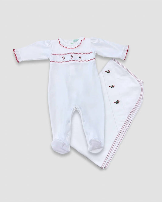 Baby Candy Cane Footie Soft Christmas & Holiday Blanket Set