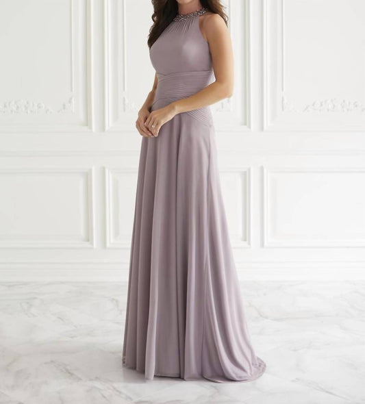 Pleated Waist Beaded Neck Dress