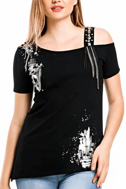 OLYSS - Tania One-Shoulder Studded Tee - Rack Hunt