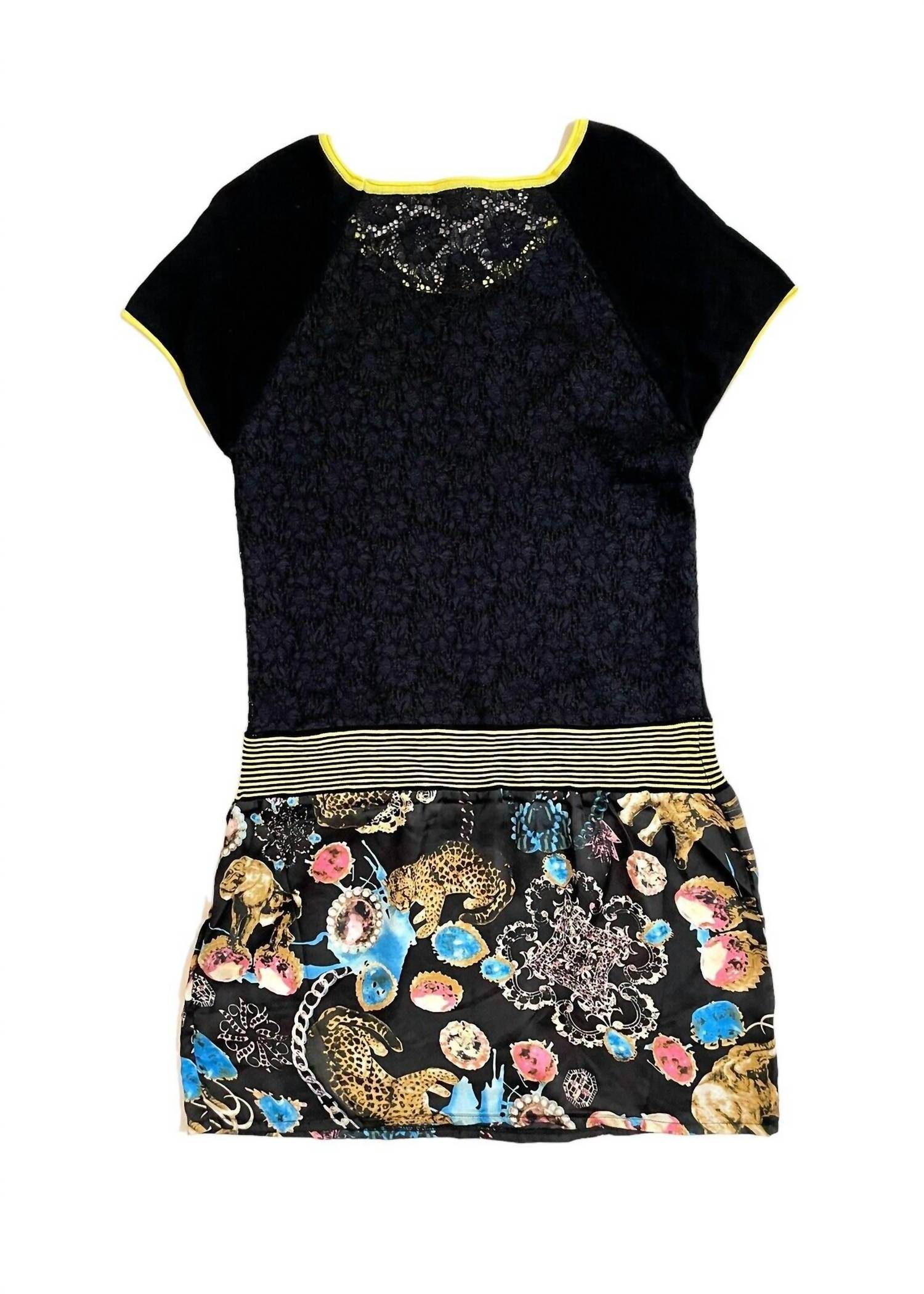 Yuka - Women's Lace Knit Floral Print Satin Mini Dress - Rack Hunt -