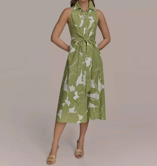 Donna Karan - Printed Linen Blend Shirt Dress - Rack Hunt