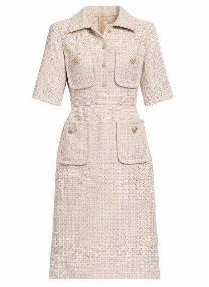 Sequin Thread Tweed Midi Dress