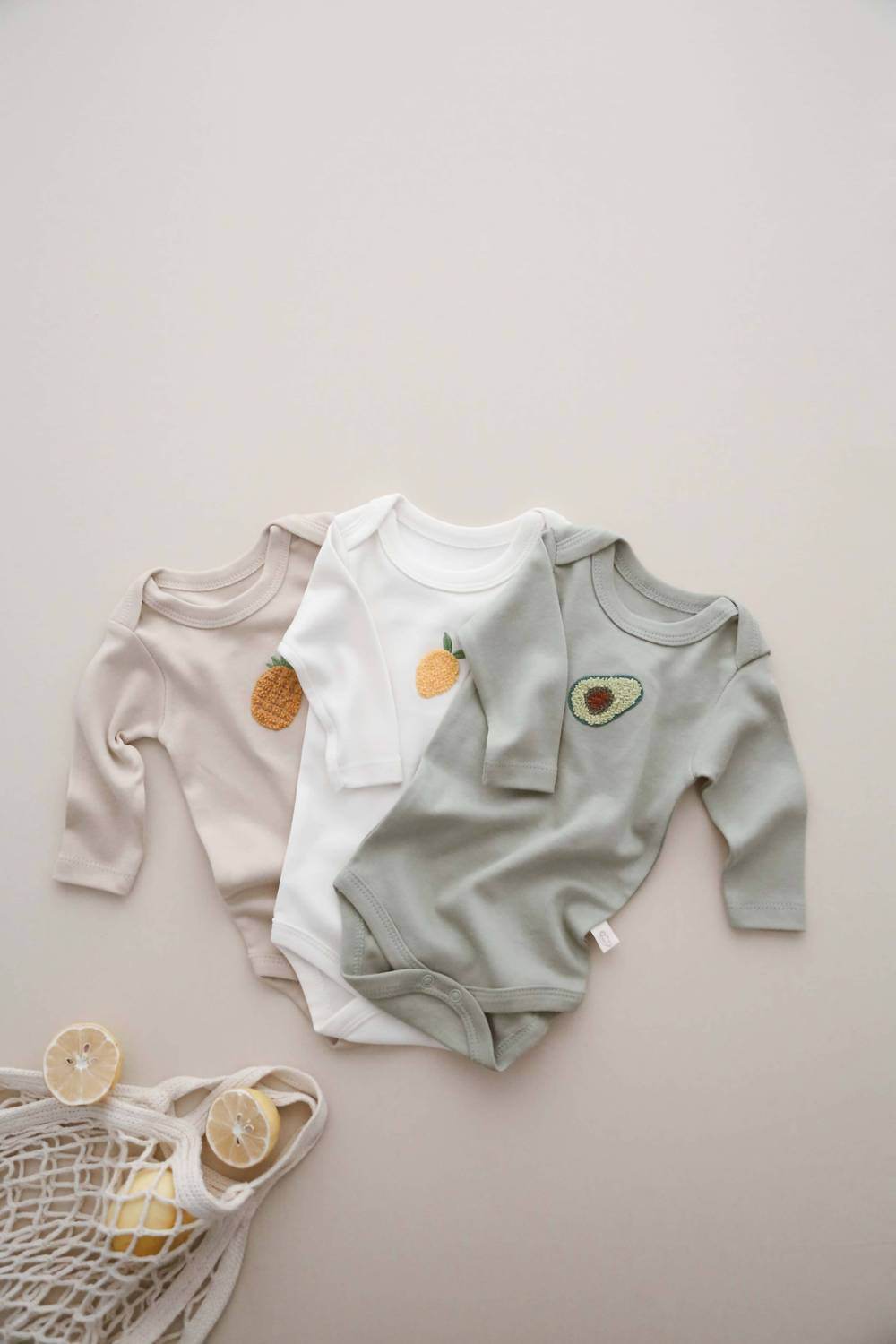 Honey and Hive - Baby 3 Piece Long Sleeve Fruit Bodysuit Set - Rack Hunt -