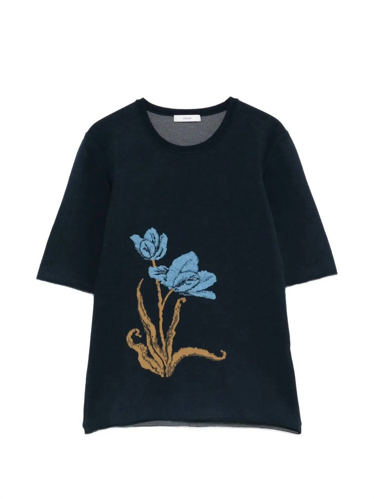 Short Sleeve Floral-motif Knitted Top