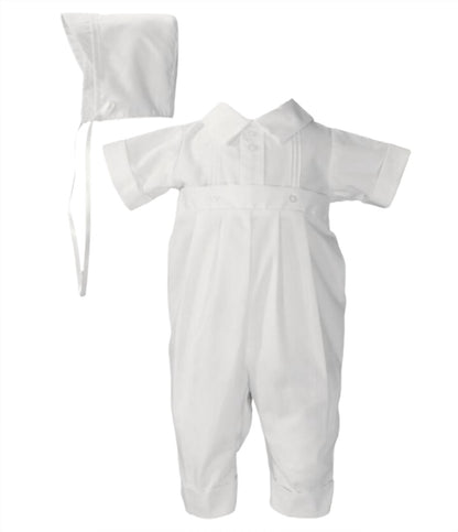 Boys Christening Baptism Coverall with Pin Tucking