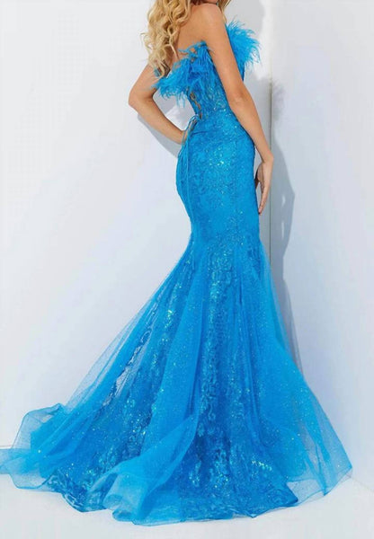 Feather Strapless Prom Dress