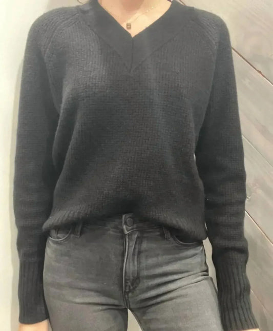 Pissenlit - Cashmere V-neck Waffle Knit Sweater - Rack Hunt