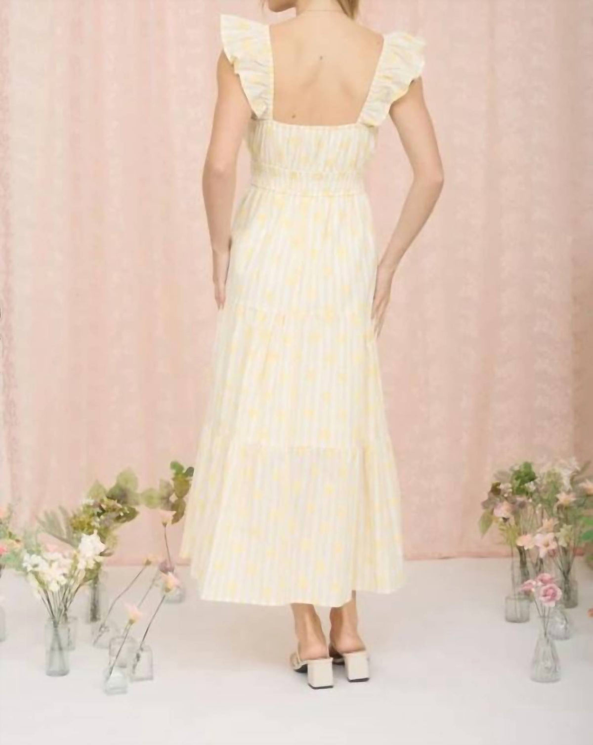 Stripe Floral Flounce Strap Tiered Midi Dress