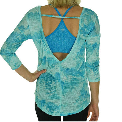 Three Quarter Sleeve Burnout Cutout Back Tee