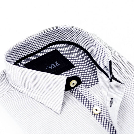 Men's Button Down Jacquard Shirt With Checkered Trim