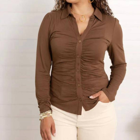 Ruched Placket Long Sleeve Top