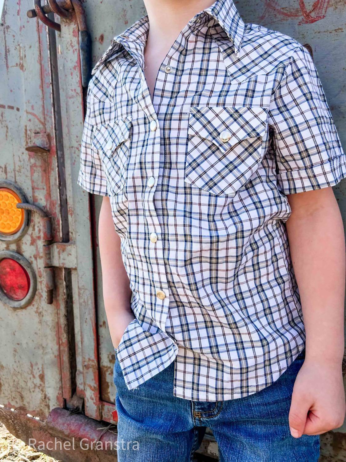American Farm Company - Boys Youth Plaid Pattern Metal Snap Shirt - Rack Hunt -
