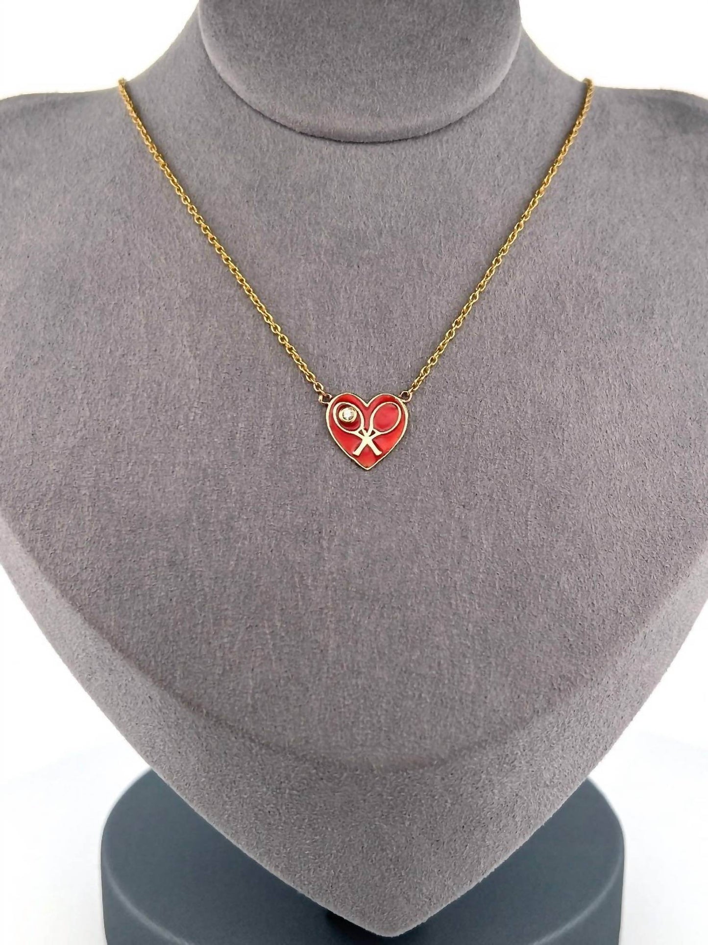 Love Love Tennis - Women's Enamel Heart Diamond Necklace - Rack Hunt