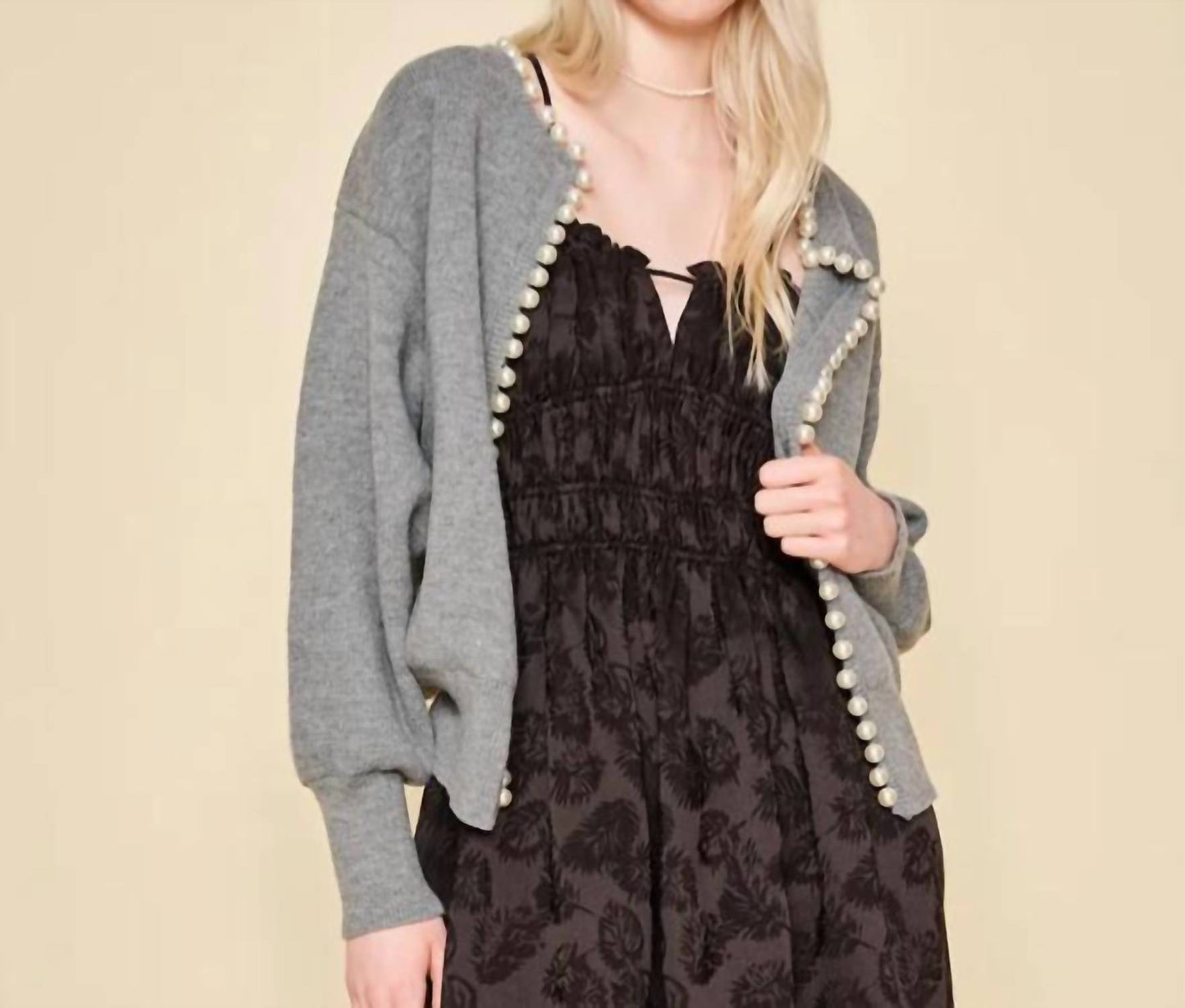Luisa Grey Pearl Cardigan