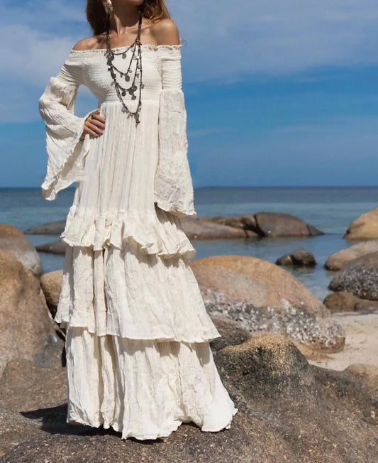Zinnia Pearl - Women's Sexy Shoulders Maxi Dress - Rack Hunt