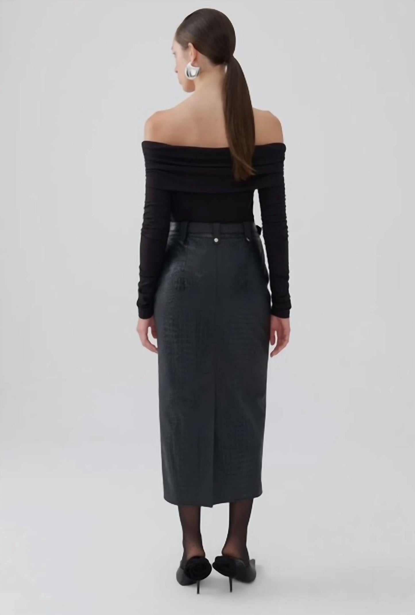 Faux Leather Midi Skirt With Belt