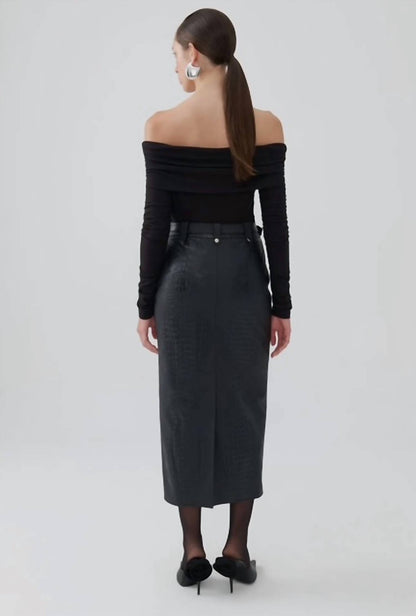 Faux Leather Midi Skirt With Belt