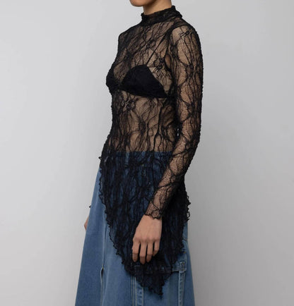 Women's Lace Asymmetric High Neck Top