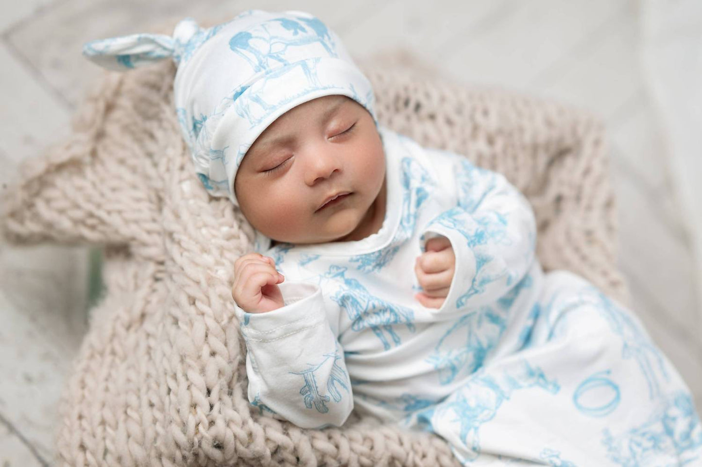 Infant's Cowboy Baby Gown And Hat Set