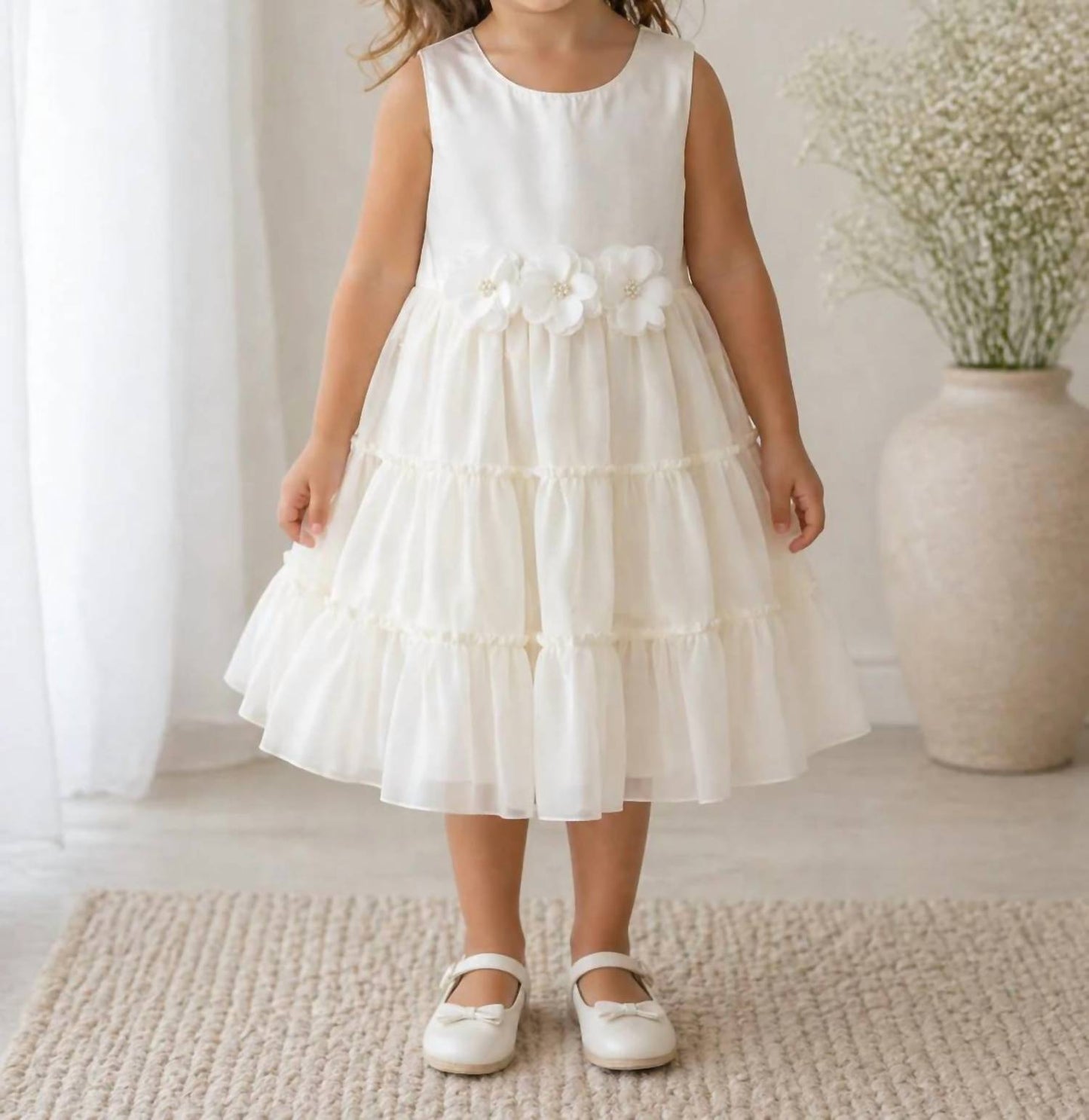 Sheer Flowers Pearls Dress
