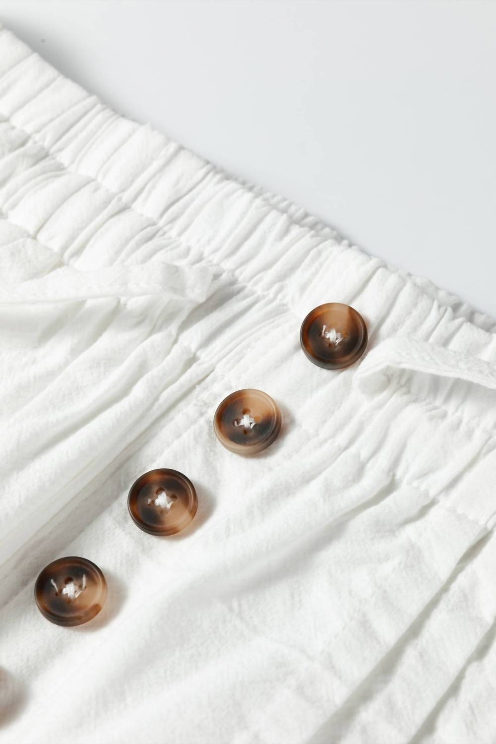 Elastic Waist Button Pleated Detail Wide Leg Pants