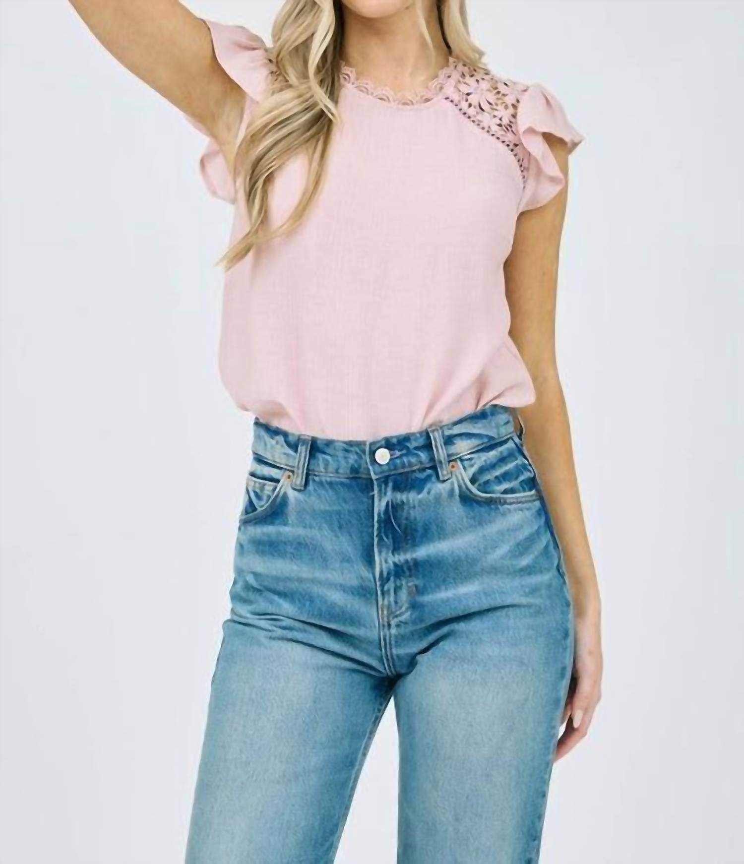 Mine and E&M - Lace Panel Short Ruffle Sleeve Blouse - Rack Hunt