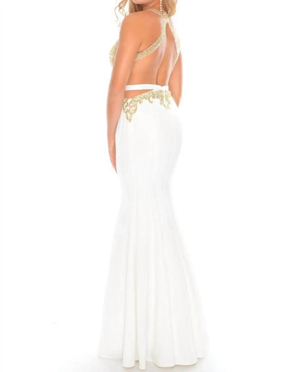 Precious Formals - Beaded High Neck Evening Gown - Rack Hunt