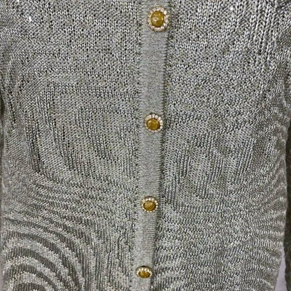 Women's Metallic Knit Skirt And Cardigan Set