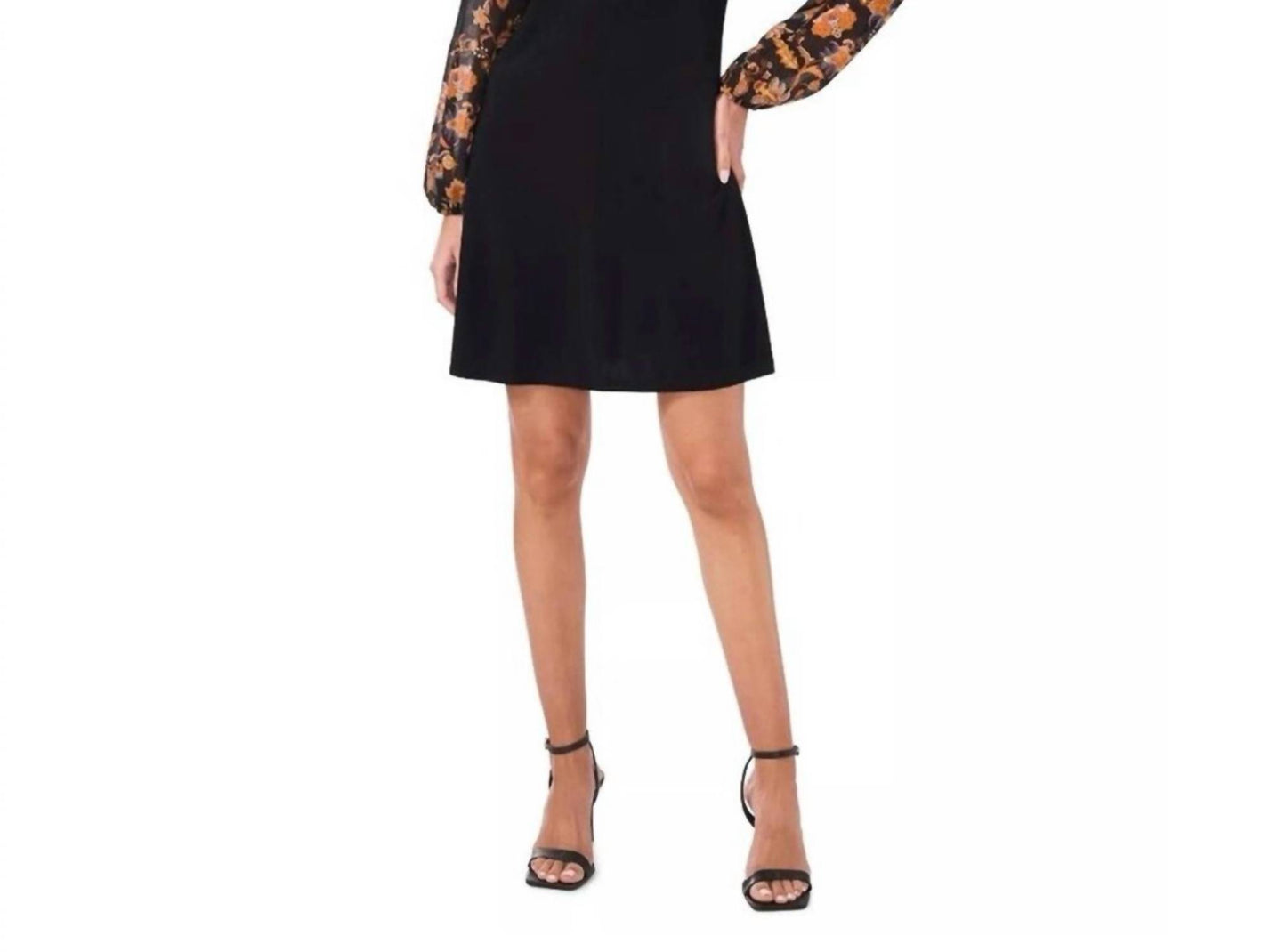 Round-neck Contrast Long Sleeve Shift Mini Dress - Plus