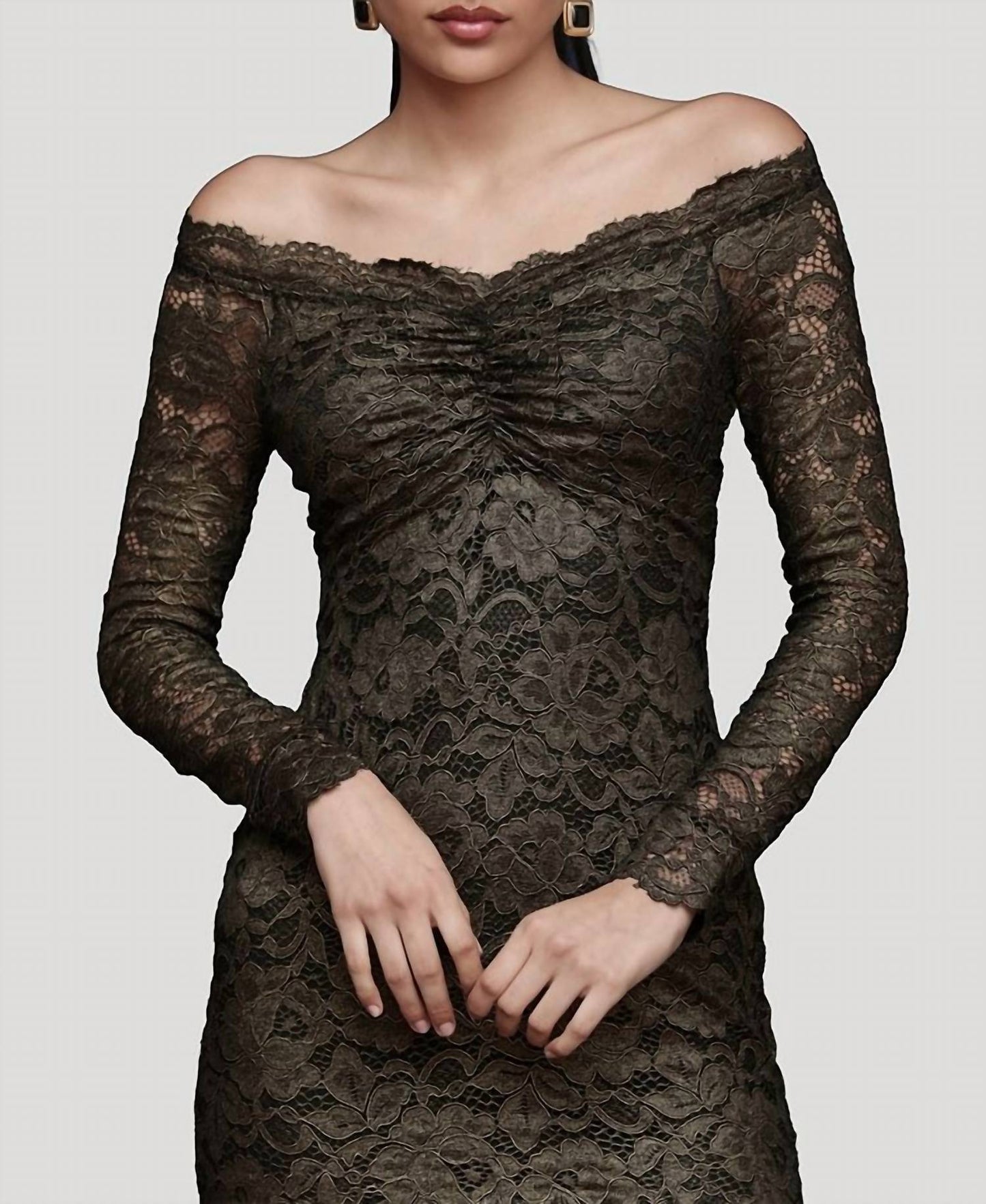 Metallic Lace Off-Shoulder Sheath Dress
