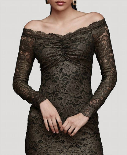 Metallic Lace Off-Shoulder Sheath Dress