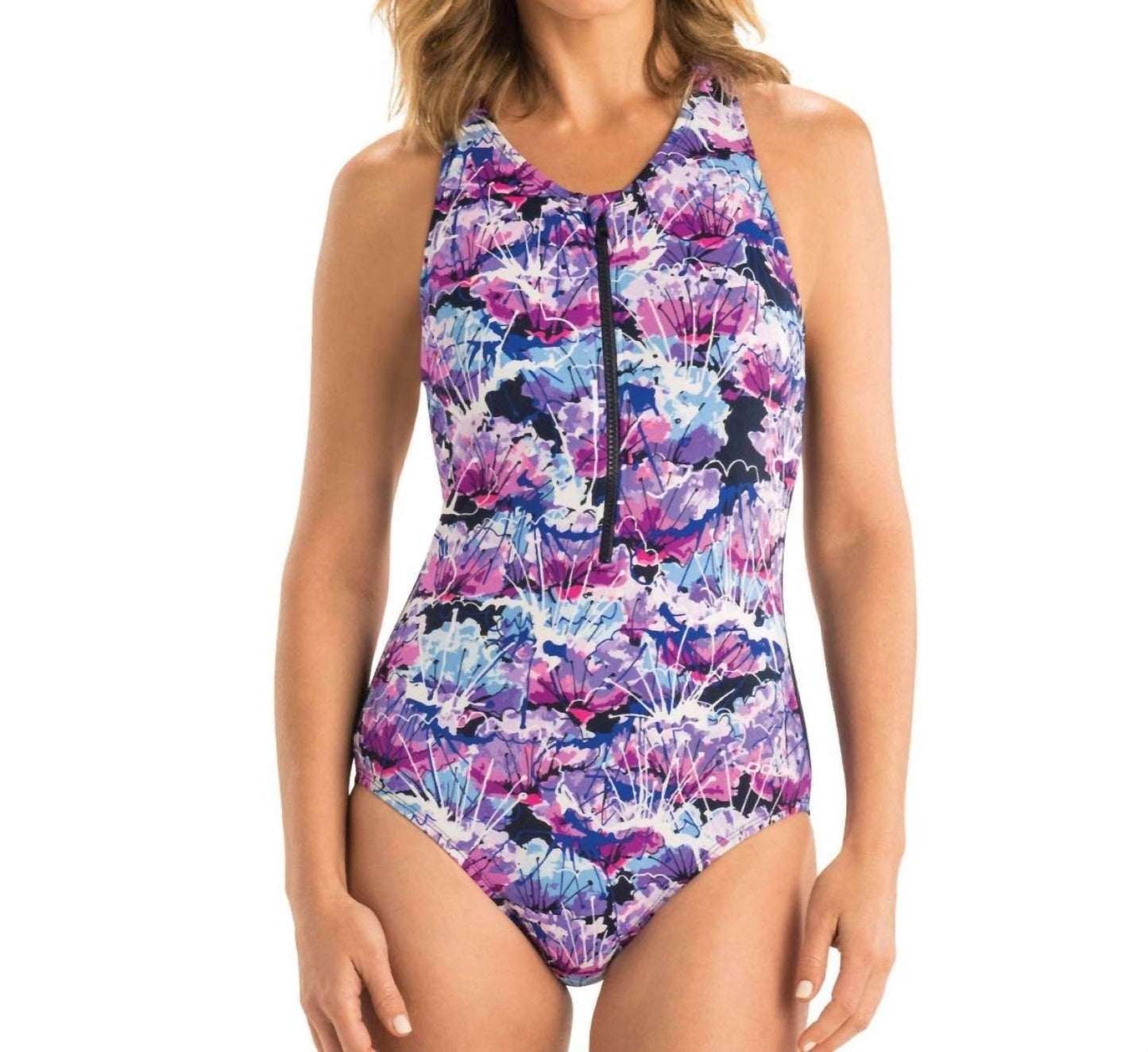 Dolfin - Printed Zip Up Racerback One Piece - Rack Hunt