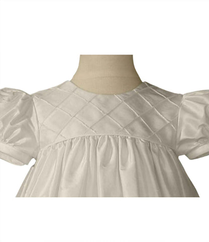 Girl's Silk Dupioni Christening Baptism Gown With Lattice Bodice