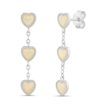 Atlanta Jewelers Supply - Women's Sterling Opal Triple Dangling Heart Post Earrings - Rack Hunt