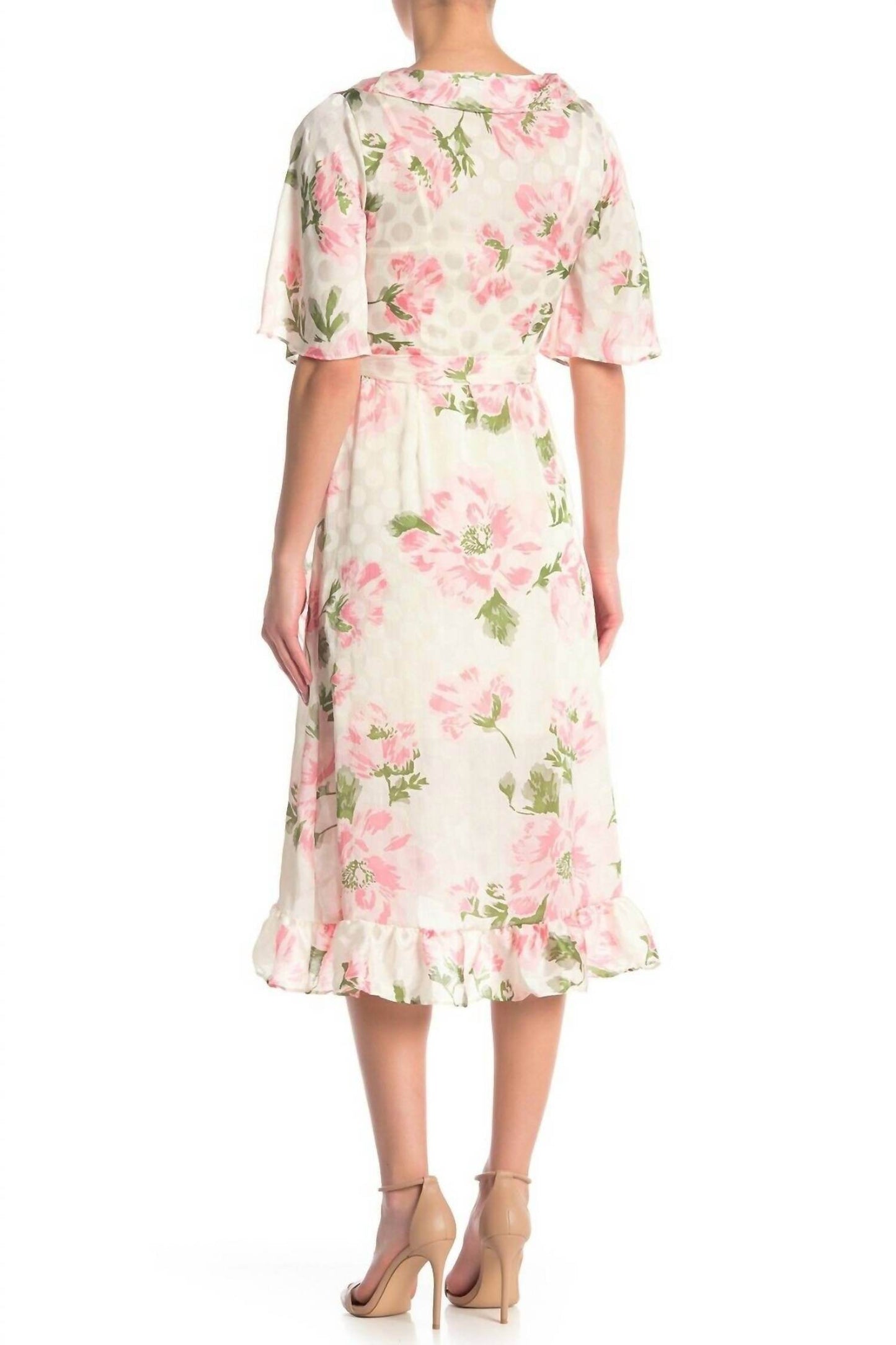 MELLODAY - Floral Short Sleeve Ruffle Wrap High Low Dress - Rack Hunt -