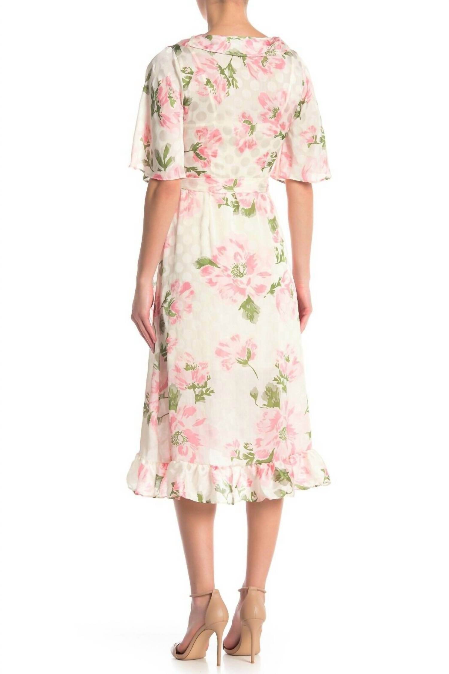 MELLODAY - Floral Short Sleeve Ruffle Wrap High Low Dress - Rack Hunt -