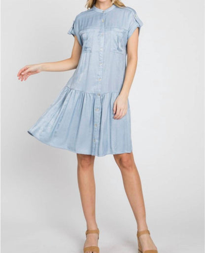 Ranunculus Drop Waist Knee Length Shirt Dress