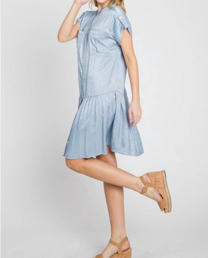 Ranunculus Drop Waist Knee Length Shirt Dress