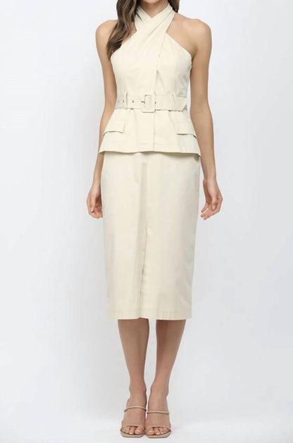 Leila Belted Slit Midi Dress