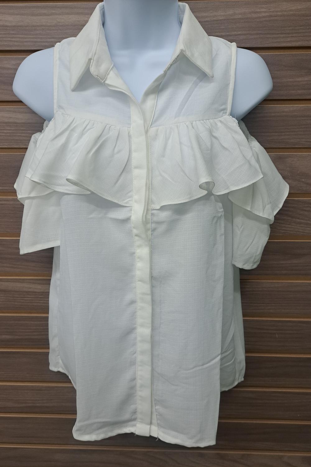 Women's Cold Shoulder Linen Button Up Blouse