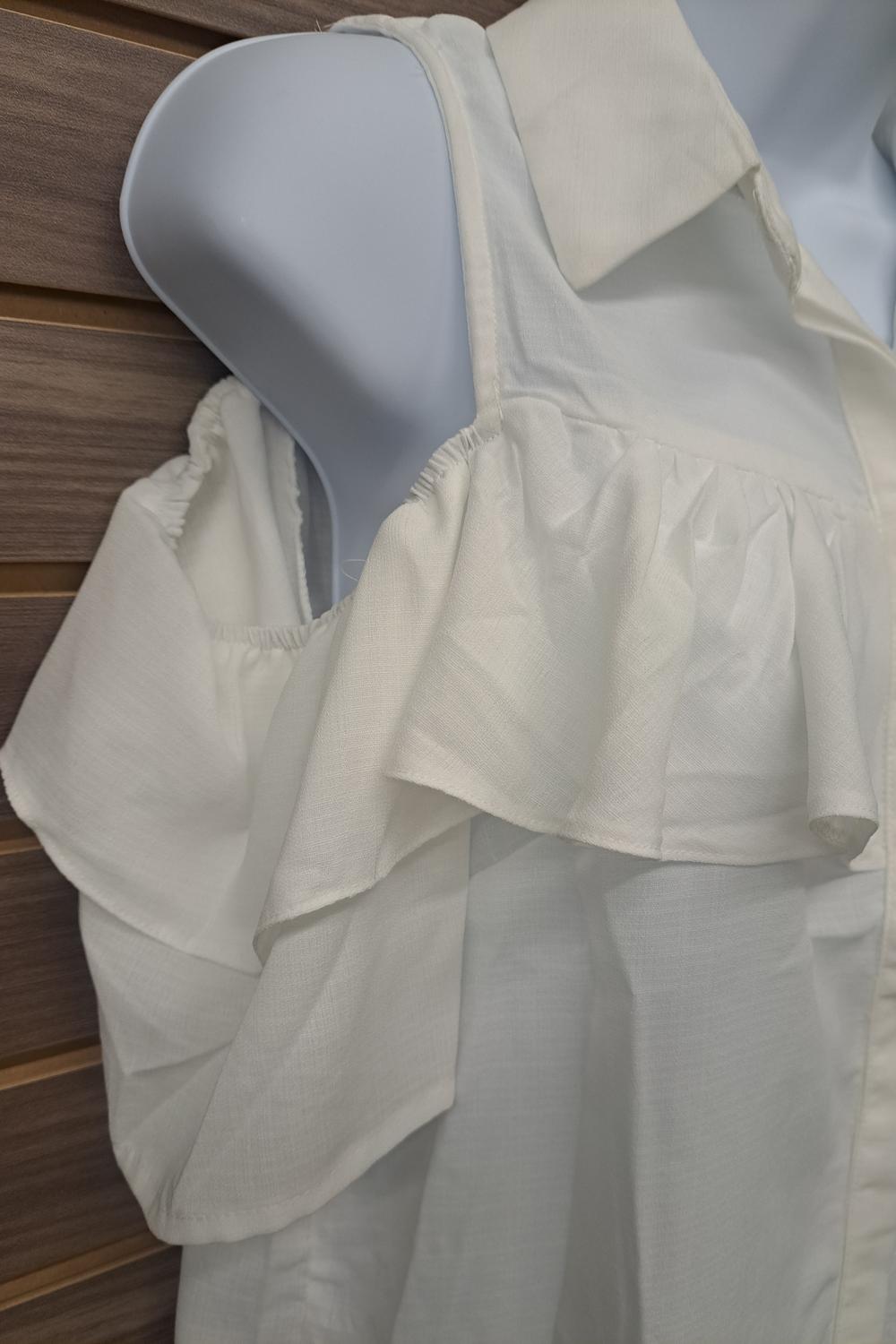Women's Cold Shoulder Linen Button Up Blouse