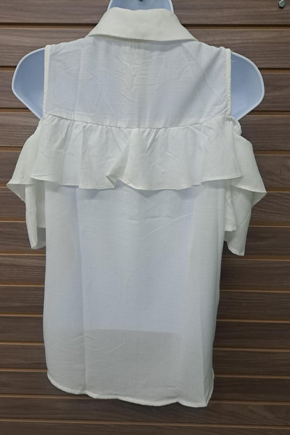 Women's Cold Shoulder Linen Button Up Blouse