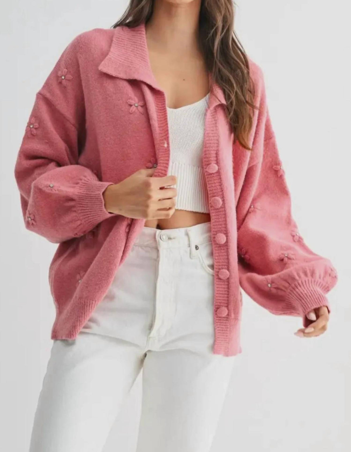 Cozy Cardigan With Floral Embellishments