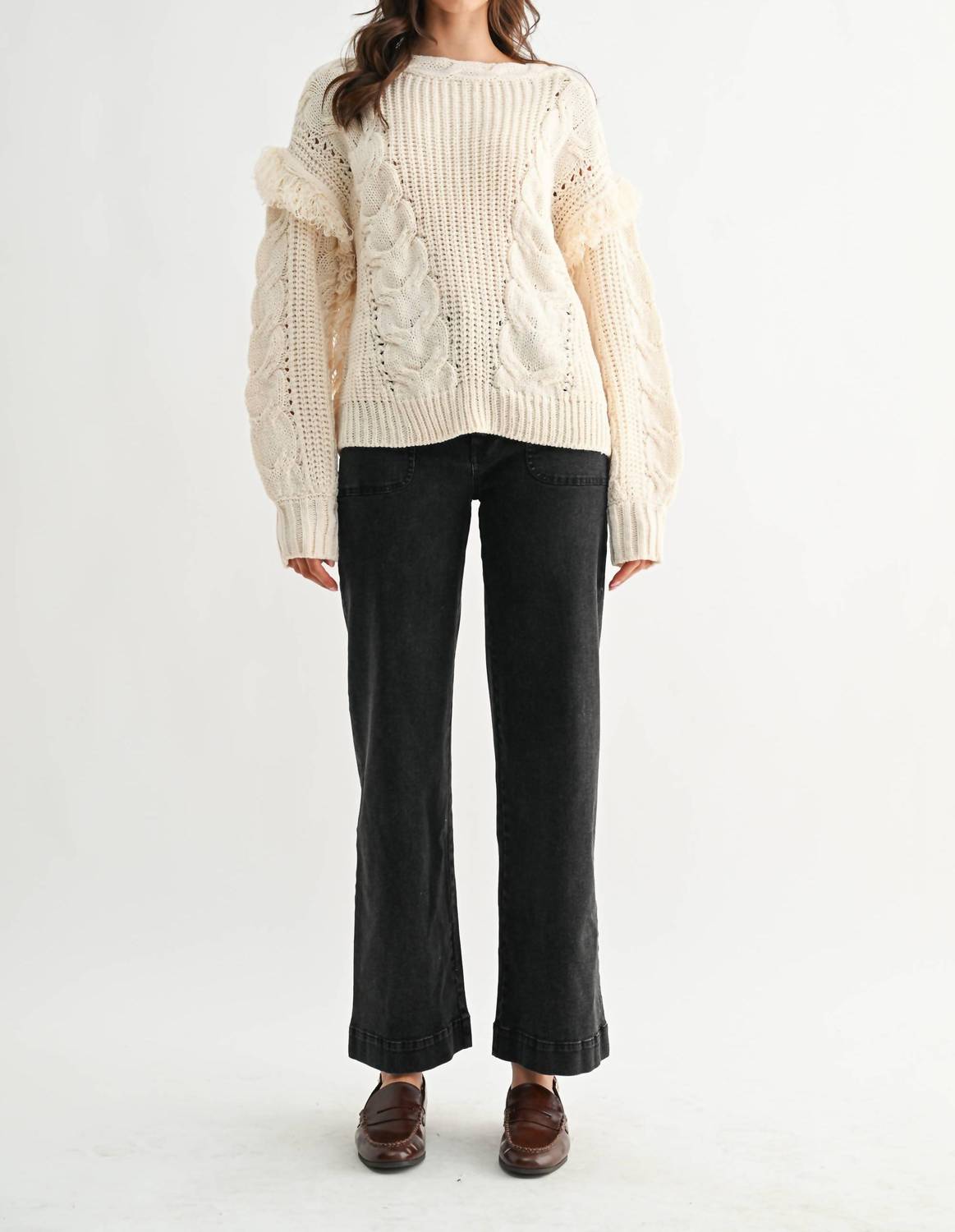 Fringe Detail Cable Knit Sweater