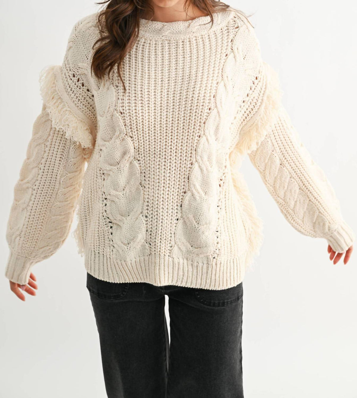 Fringe Detail Cable Knit Sweater