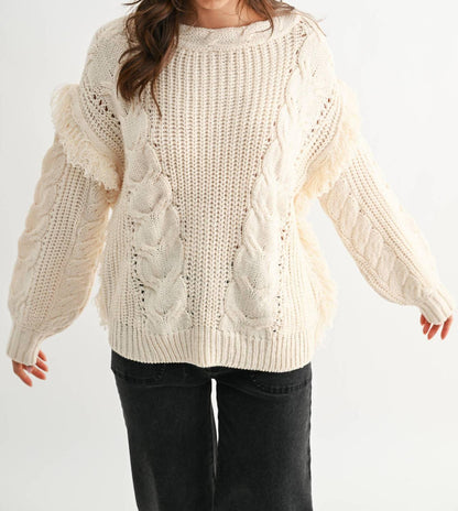 Fringe Detail Cable Knit Sweater